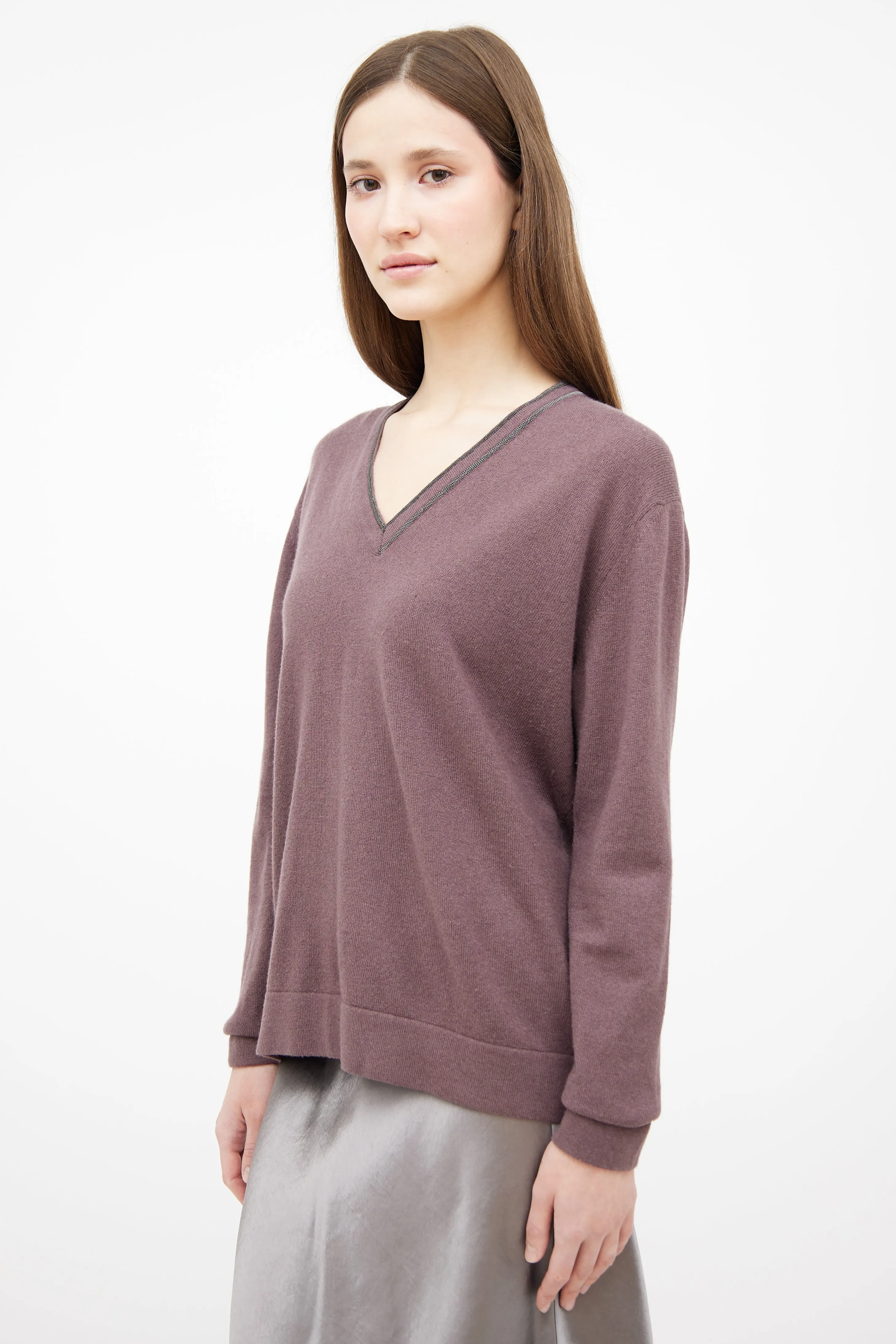 Purple Monilli V Neck Sweater