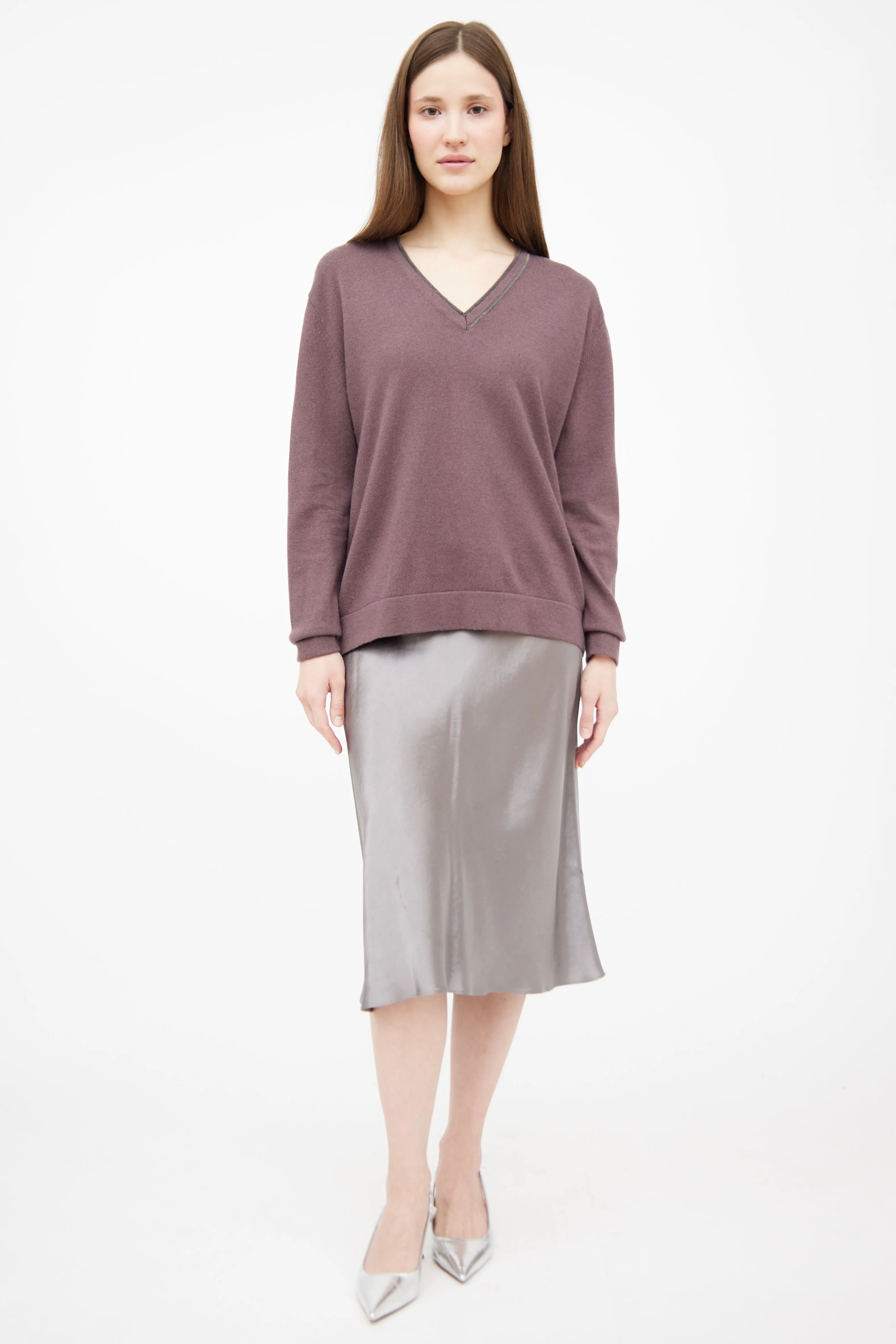 Purple Monilli V Neck Sweater