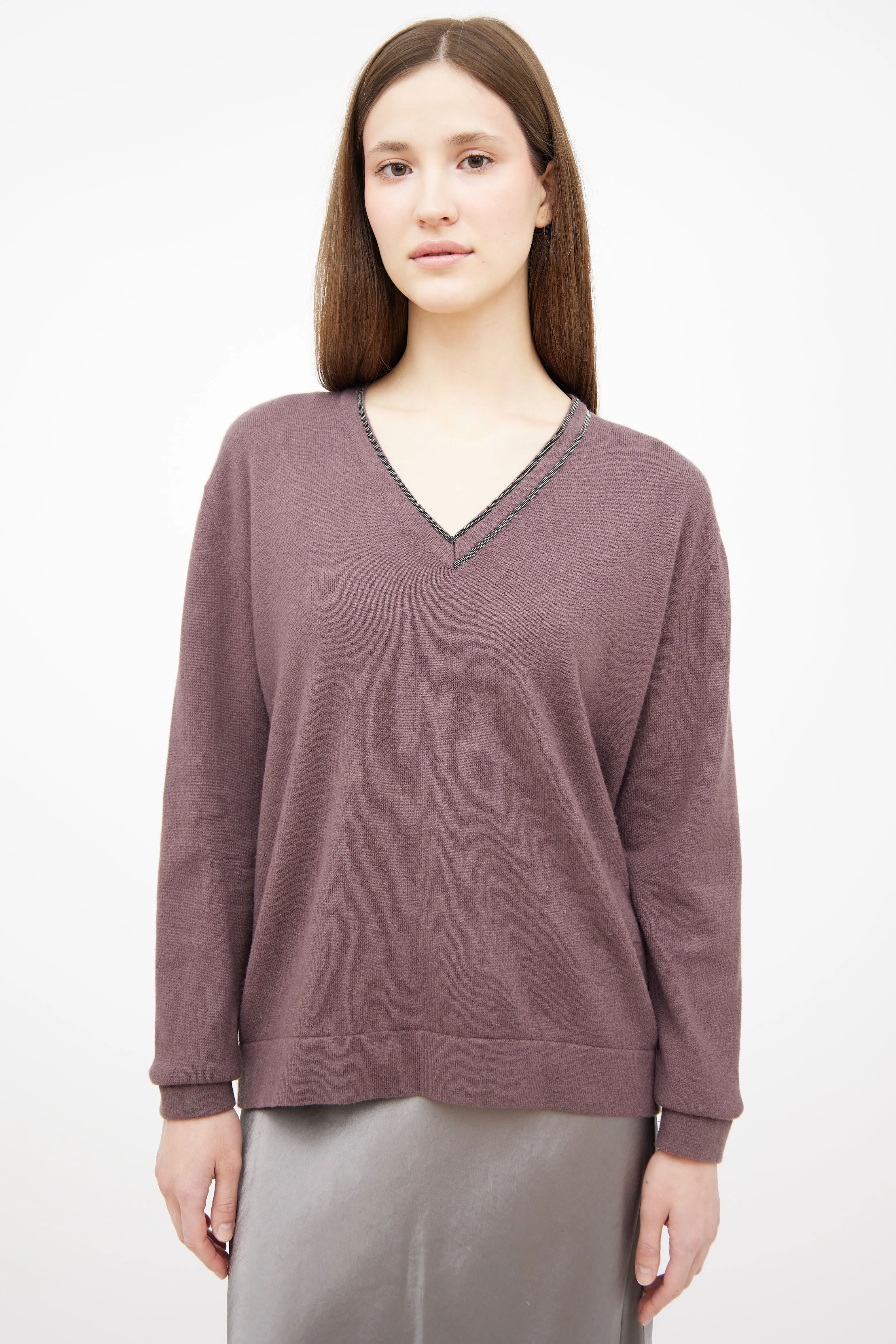Purple Monilli V Neck Sweater