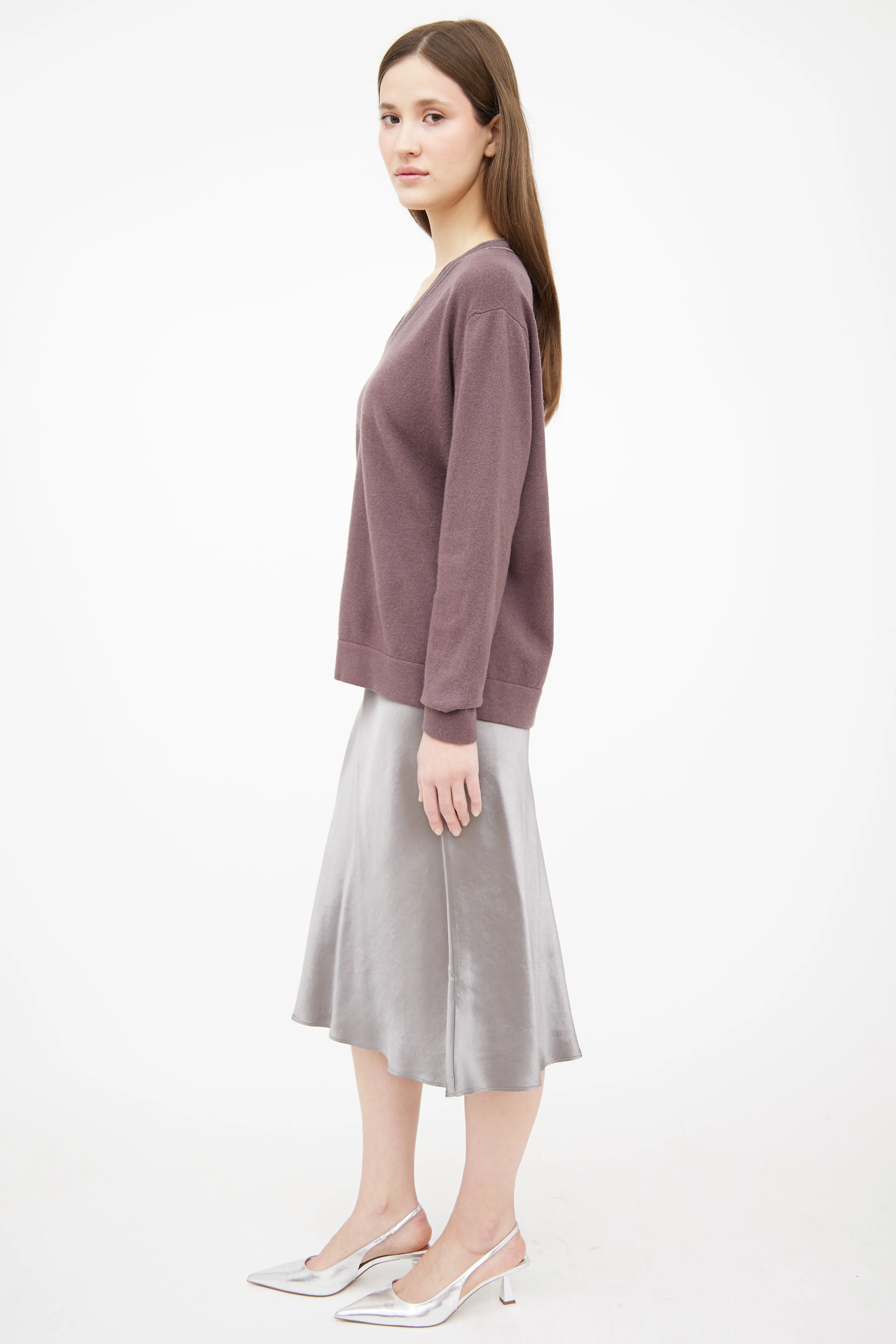 Purple Monilli V Neck Sweater