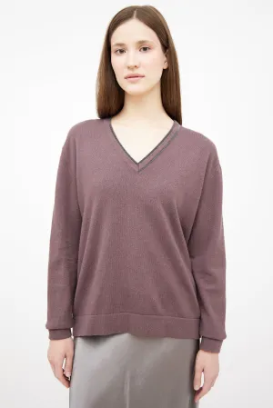 Purple Monilli V Neck Sweater