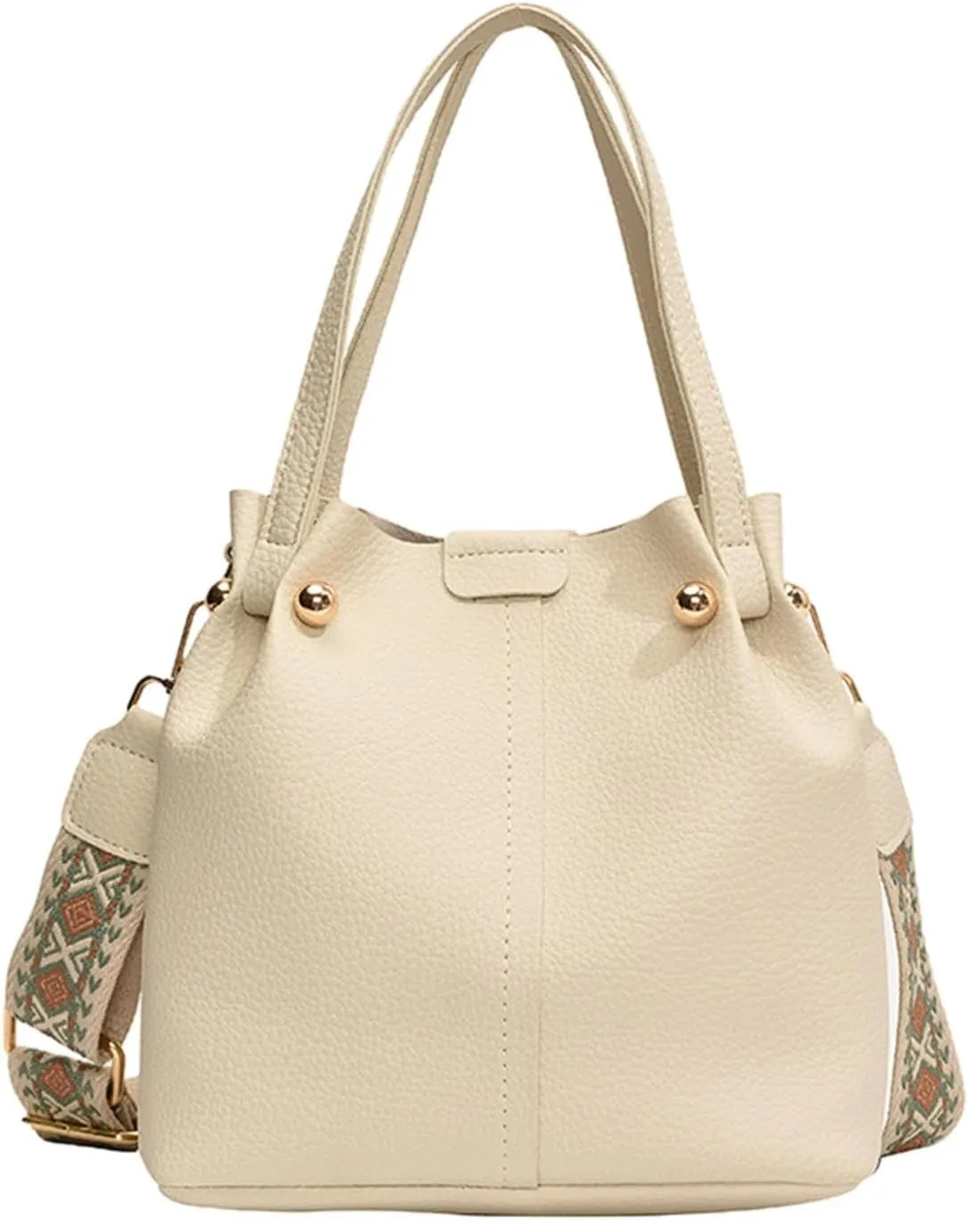 Qianly Bucket Bag for Women Detachable Shoulder Strap Stylish Casual Shoulder Purse, Beige