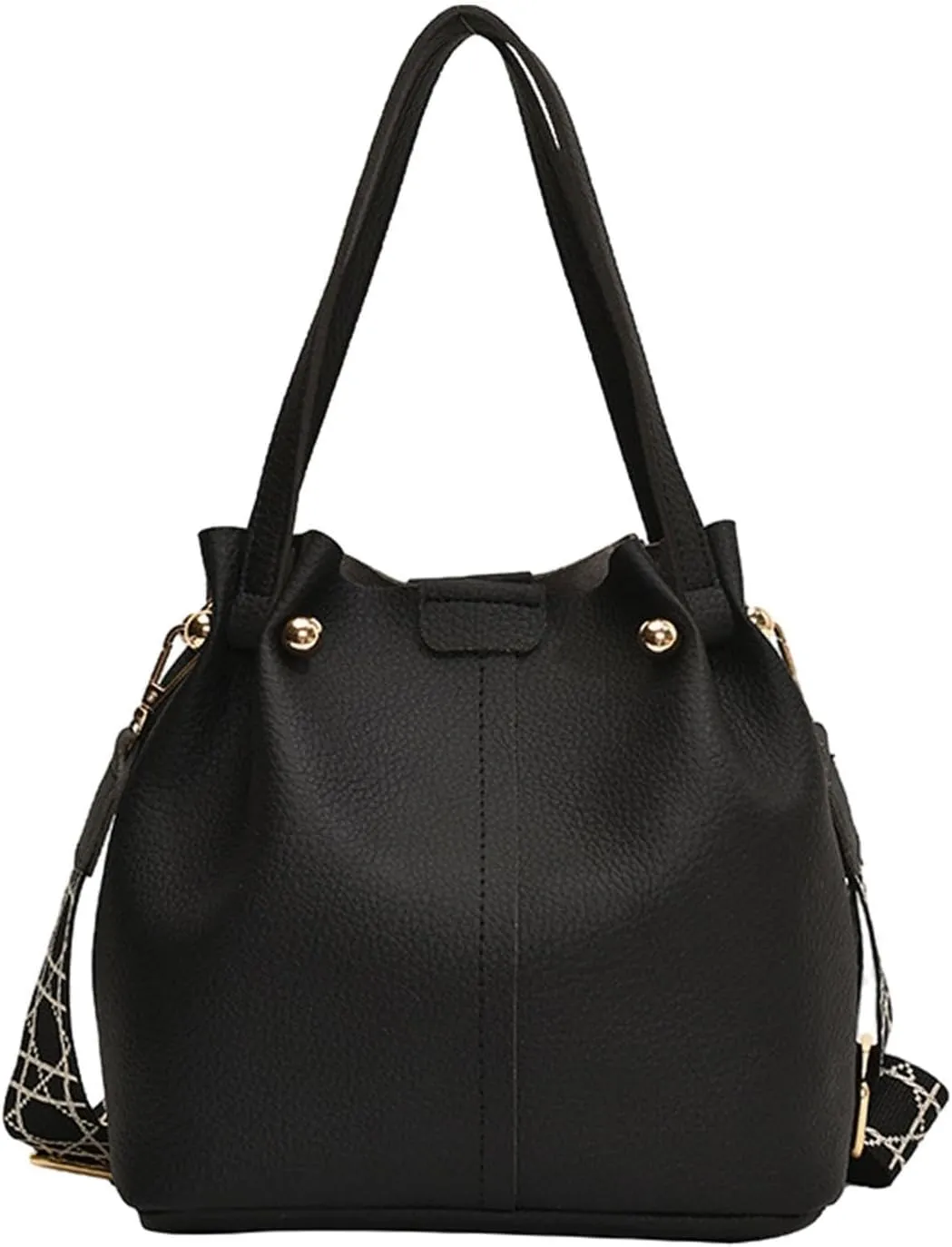 Qianly Bucket Bag for Women Detachable Shoulder Strap Stylish Casual Shoulder Purse, Black
