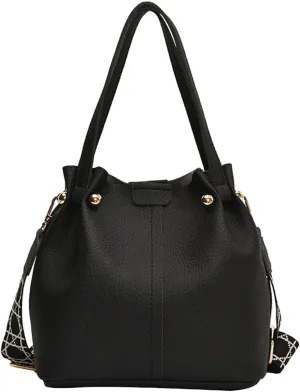 Qianly Bucket Bag for Women Detachable Shoulder Strap Stylish Casual Shoulder Purse, Black