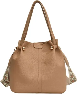 Qianly Bucket Bag for Women Detachable Shoulder Strap Stylish Casual Shoulder Purse, Brown