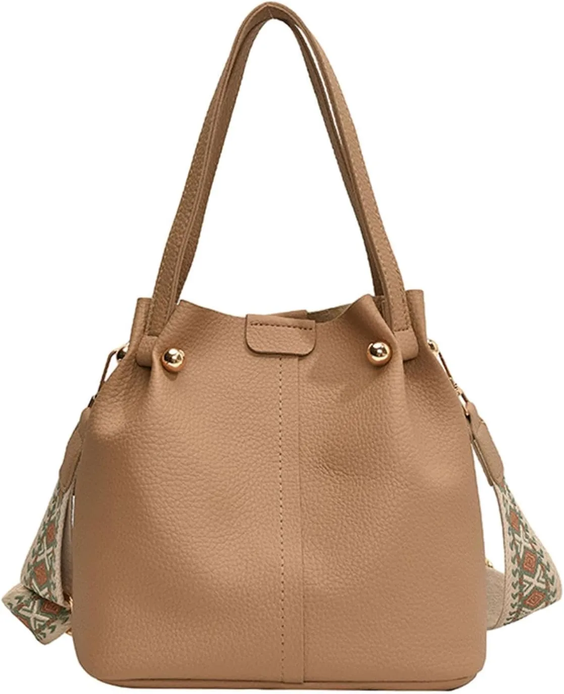 Qianly Bucket Bag for Women Detachable Shoulder Strap Stylish Casual Shoulder Purse, Brown