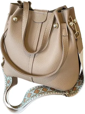 Qianly Bucket Bag for Women Detachable Shoulder Strap Stylish Casual Shoulder Purse, Khaki