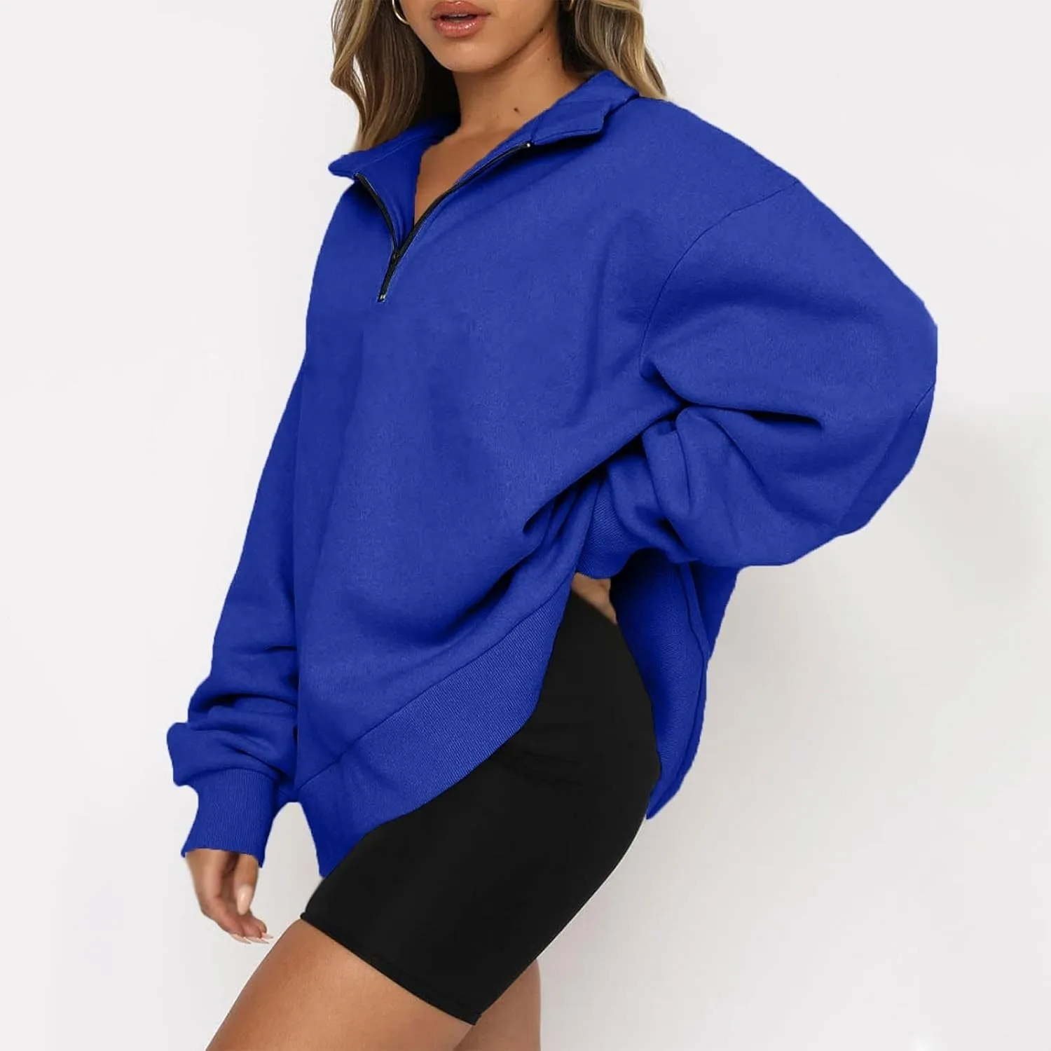 Quarter Zip Pullover for Women Fall Drop Shoulder Sweaters Casual Sweatshirt Half Zip Blouses Long Sleeve Y2k Clothes