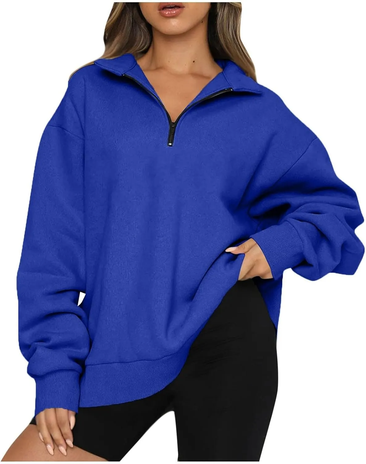 Quarter Zip Pullover for Women Fall Drop Shoulder Sweaters Casual Sweatshirt Half Zip Blouses Long Sleeve Y2k Clothes