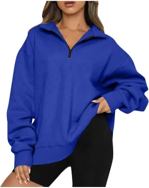Quarter Zip Pullover for Women Fall Drop Shoulder Sweaters Casual Sweatshirt Half Zip Blouses Long Sleeve Y2k Clothes