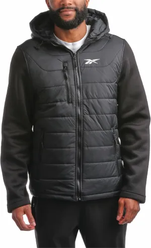 Reebok Men's Jacket - Warm Insulated Quilted Puffer Jacket with Sweater Fleece Sleeves - Hooded Outdoor Jacket for Men (M-XL)