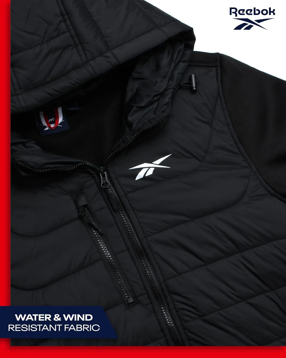 Reebok Men's Jacket - Warm Insulated Quilted Puffer Jacket with Sweater Fleece Sleeves - Hooded Outdoor Jacket for Men (M-XL)