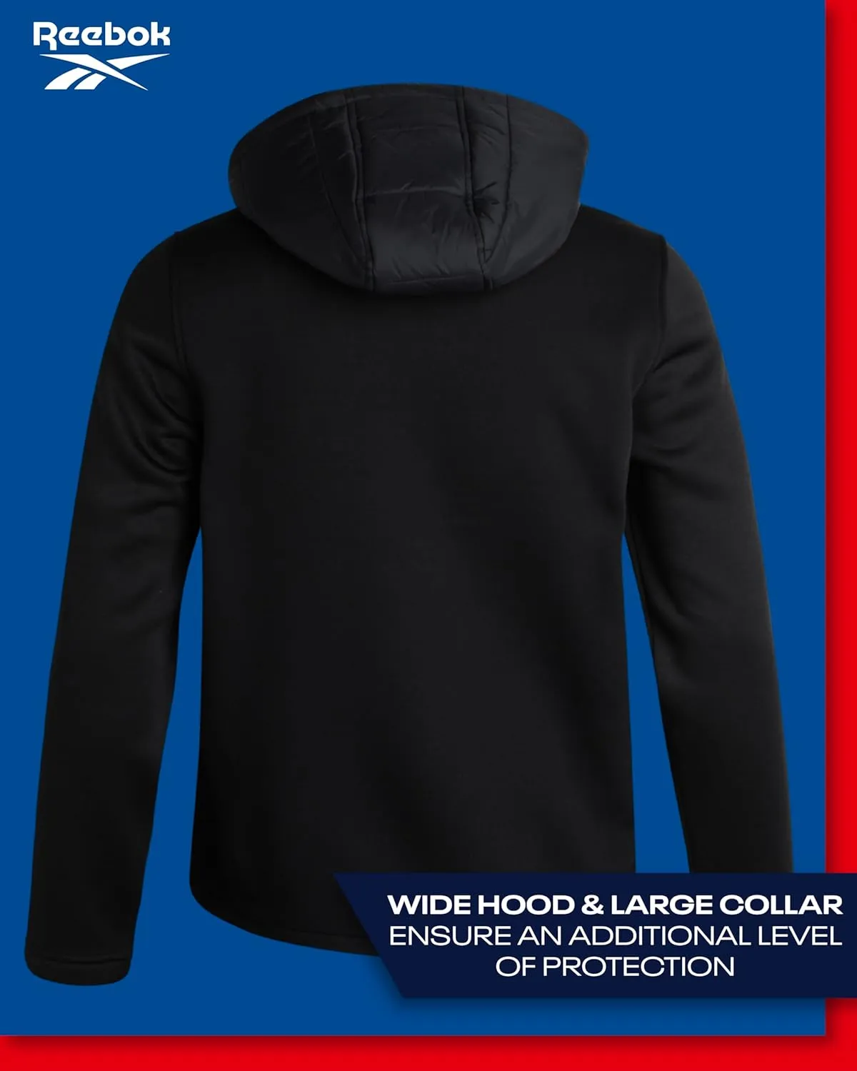 Reebok Men's Jacket - Warm Insulated Quilted Puffer Jacket with Sweater Fleece Sleeves - Hooded Outdoor Jacket for Men (M-XL)