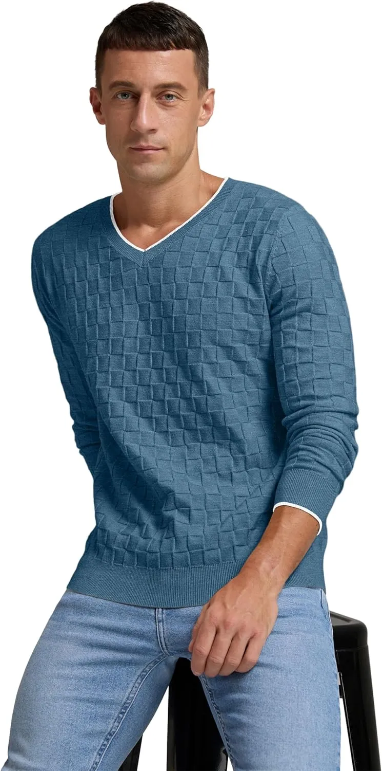 Sailwind Mens V-Neck Sweater Cable Knit Long Sleeve Casual Basketweave Stitch Pullover Sweater