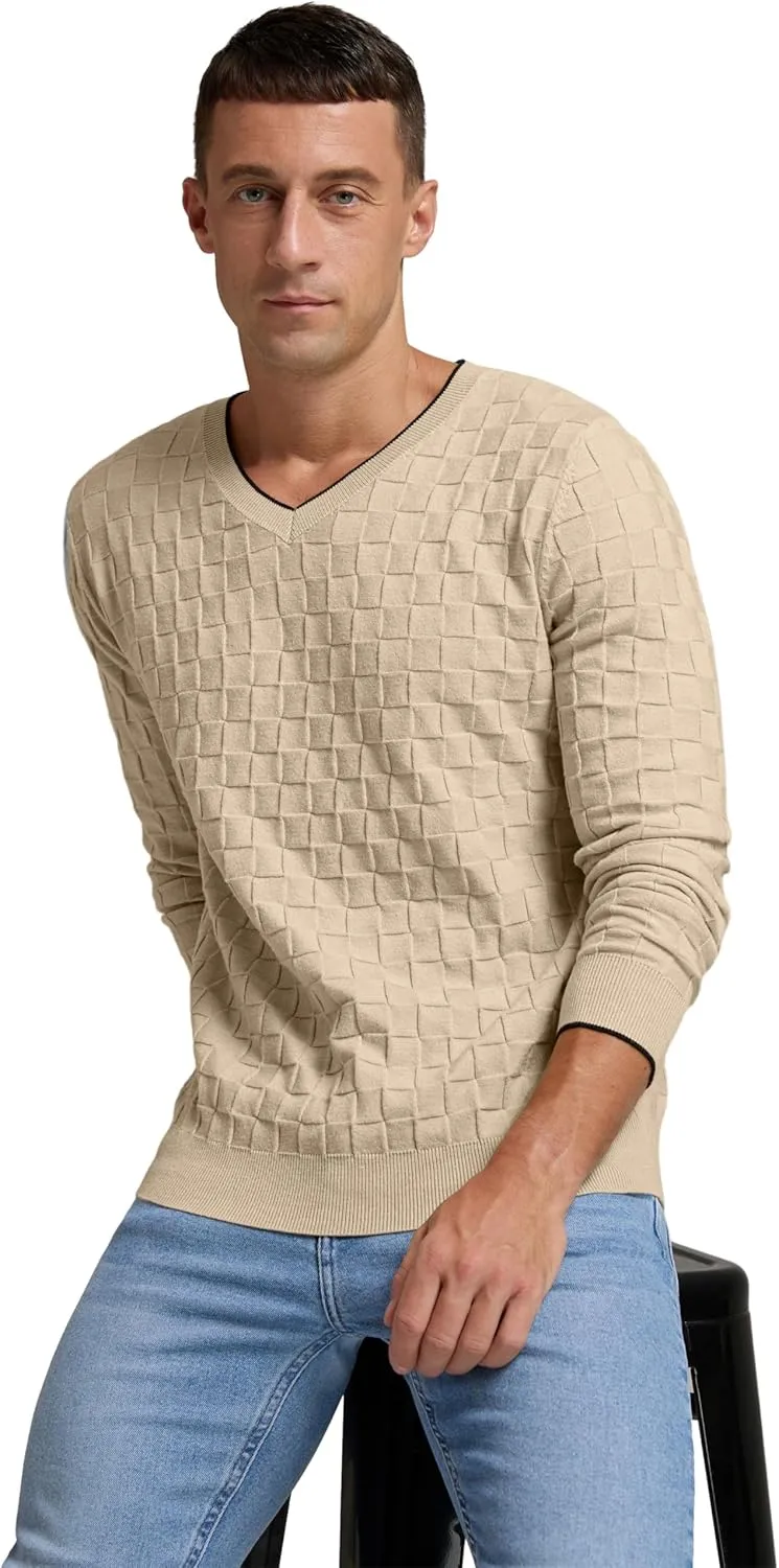 Sailwind Mens V-Neck Sweater Cable Knit Long Sleeve Casual Basketweave Stitch Pullover Sweater