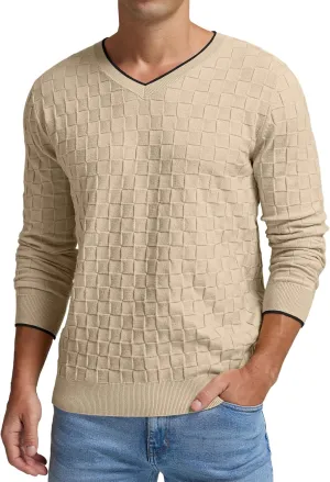 Sailwind Mens V-Neck Sweater Cable Knit Long Sleeve Casual Basketweave Stitch Pullover Sweater
