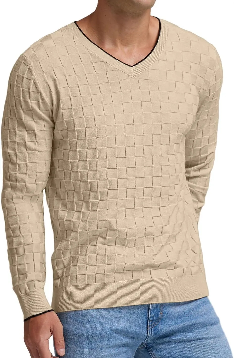 Sailwind Mens V-Neck Sweater Cable Knit Long Sleeve Casual Basketweave Stitch Pullover Sweater