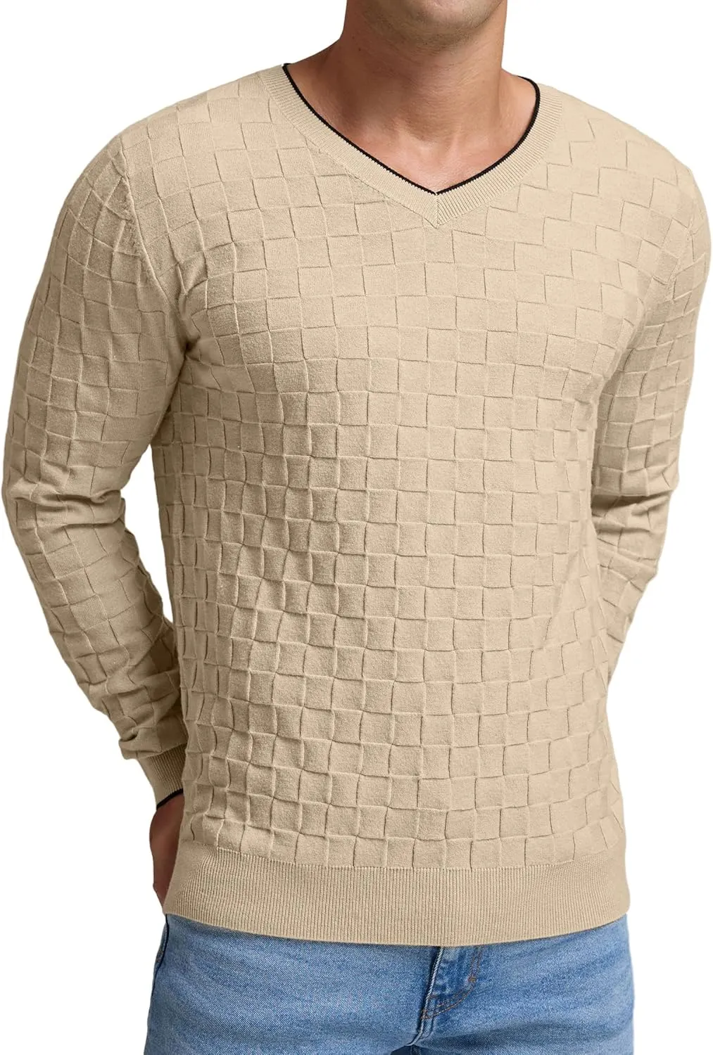 Sailwind Mens V-Neck Sweater Cable Knit Long Sleeve Casual Basketweave Stitch Pullover Sweater