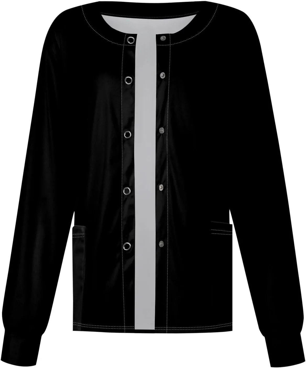 Scrub Jackets for Women Stretchy Patterned Long Sleeve Scrubs Uniforms Button Down Nursing Shirt with Pockets