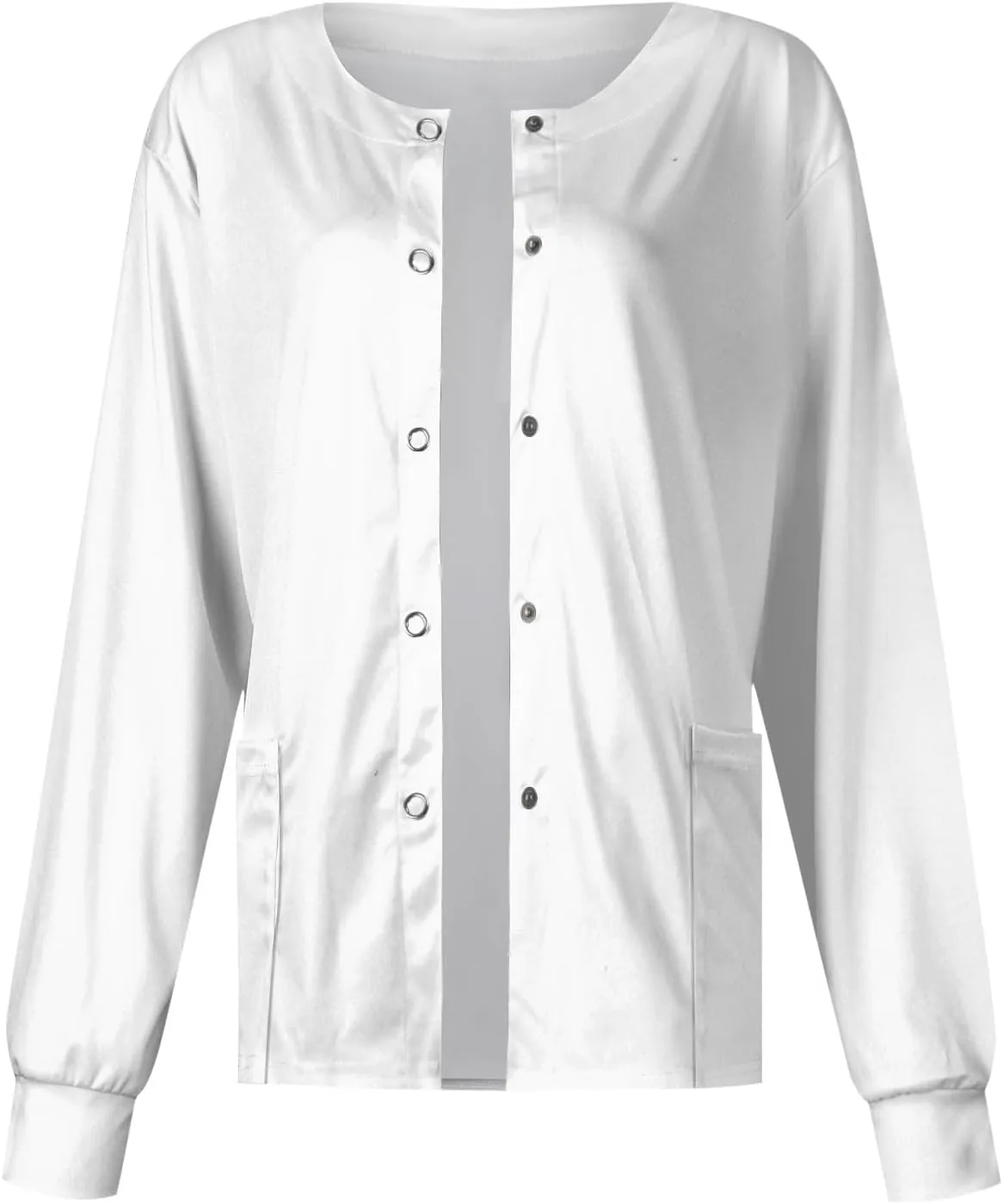 Scrub Jackets for Women Stretchy Patterned Long Sleeve Scrubs Uniforms Button Down Nursing Shirt with Pockets