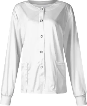 Scrub Jackets for Women Stretchy Patterned Long Sleeve Scrubs Uniforms Button Down Nursing Shirt with Pockets
