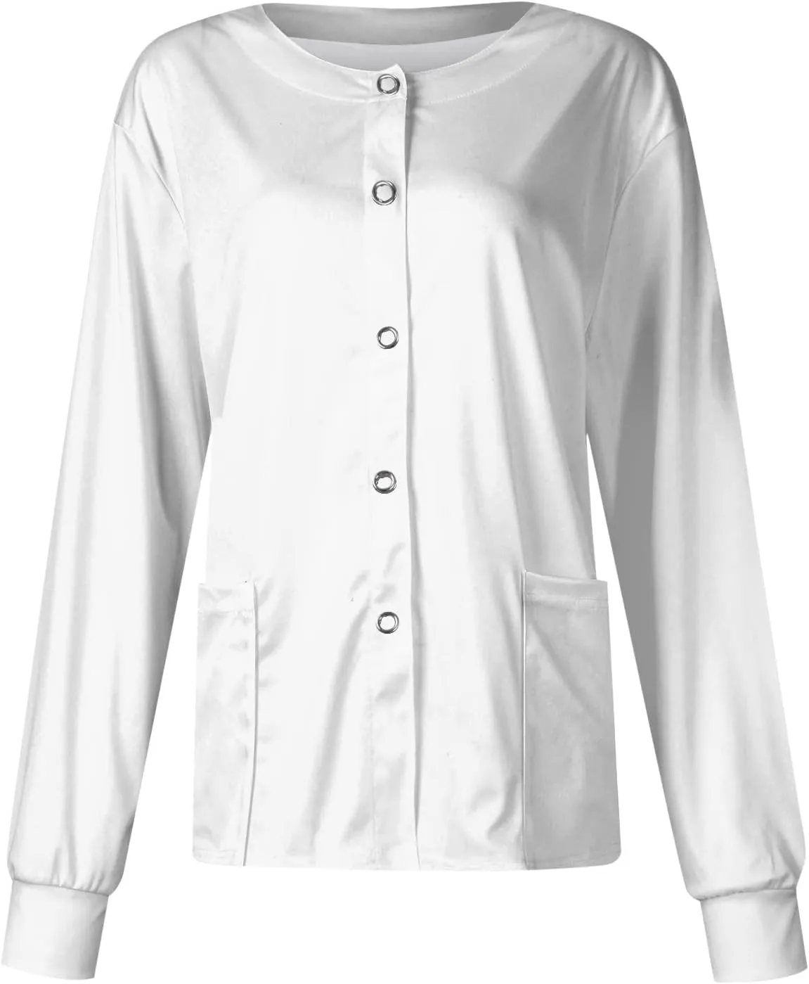 Scrub Jackets for Women Stretchy Patterned Long Sleeve Scrubs Uniforms Button Down Nursing Shirt with Pockets