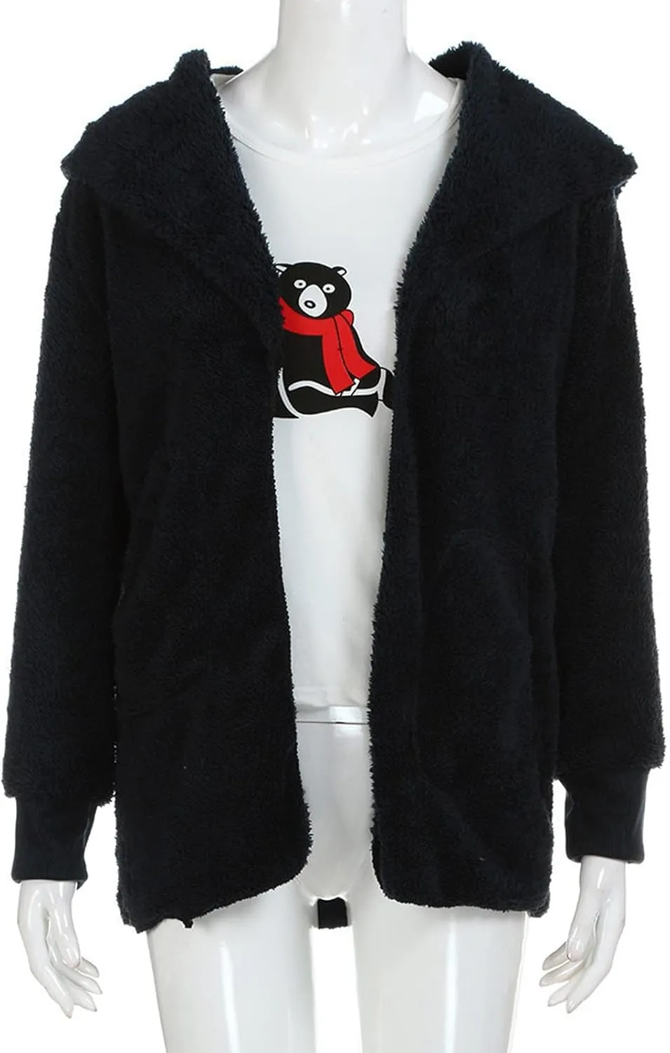 Sherpa Jacket Women Baggy Fuzzy Fleece Open Front Hooded Cardigans Jacket Fluffy Winter Coats Outerwear with Pockets