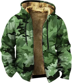 Sherpa Lined Hoodie for Men Heavyweight Winter Warm Fleece Jacket Plus Size Full Zip Up Thick Sweatshirt with Pockets