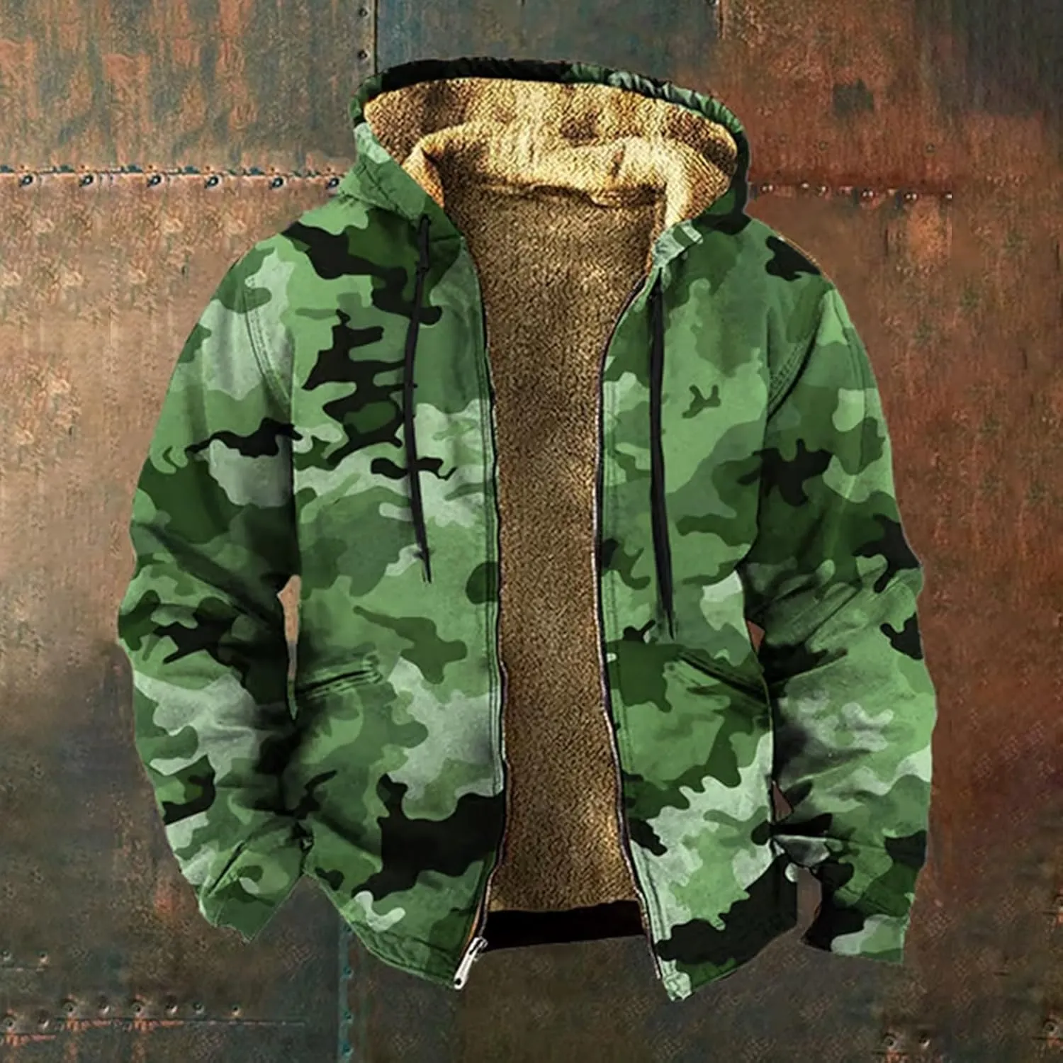 Sherpa Lined Hoodie for Men Heavyweight Winter Warm Fleece Jacket Plus Size Full Zip Up Thick Sweatshirt with Pockets