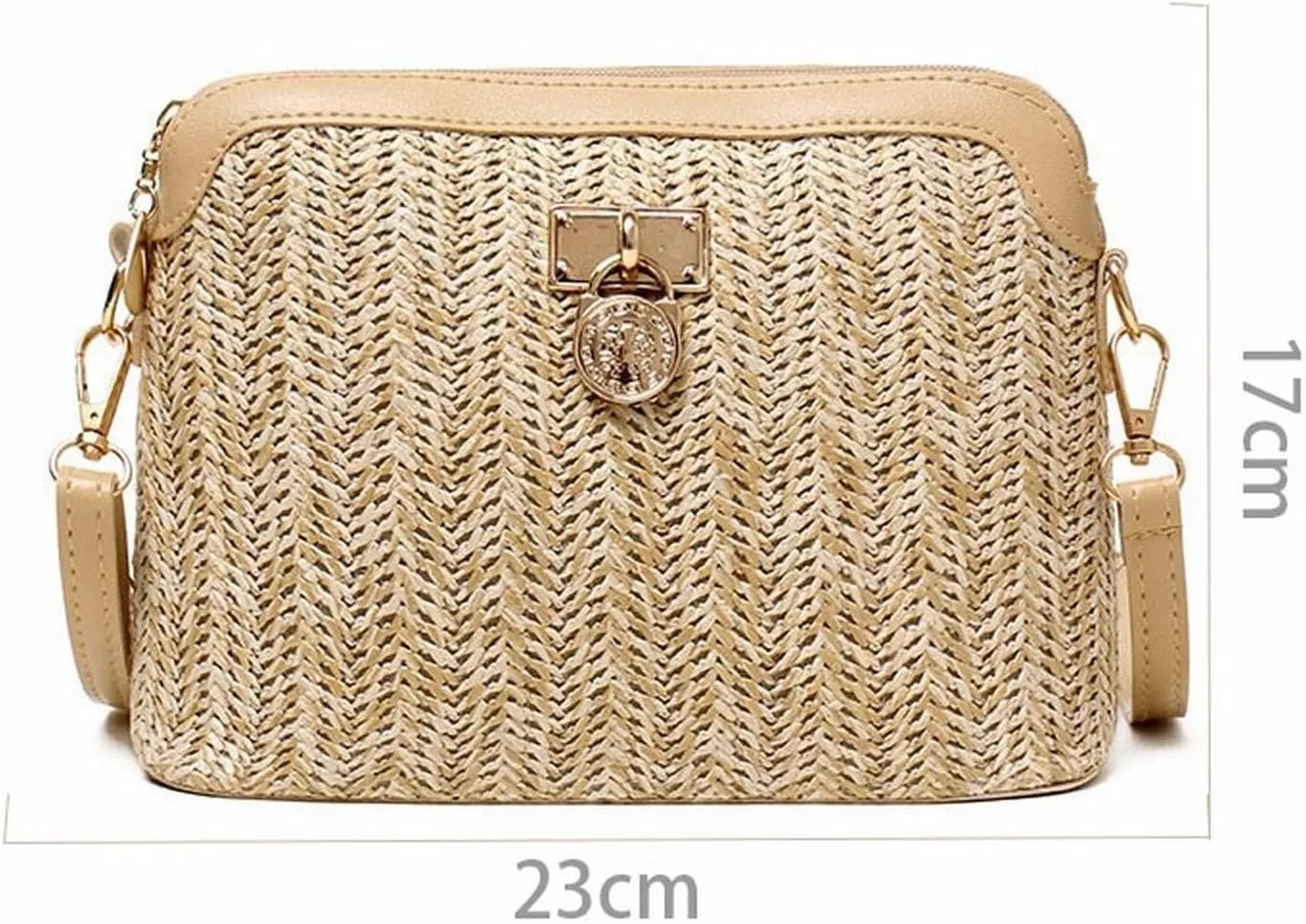 Shoulder Bag Stylish Casual Chains Straw Bucket Bag for Women Summer Rattan Beach Messenger Purse and Handbag(Beige)