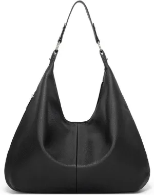 Shoulder Bag Vintage Patchwork PU Leather Hobo Bag for Women Stylish Casual Shoulder Handbag(Black)