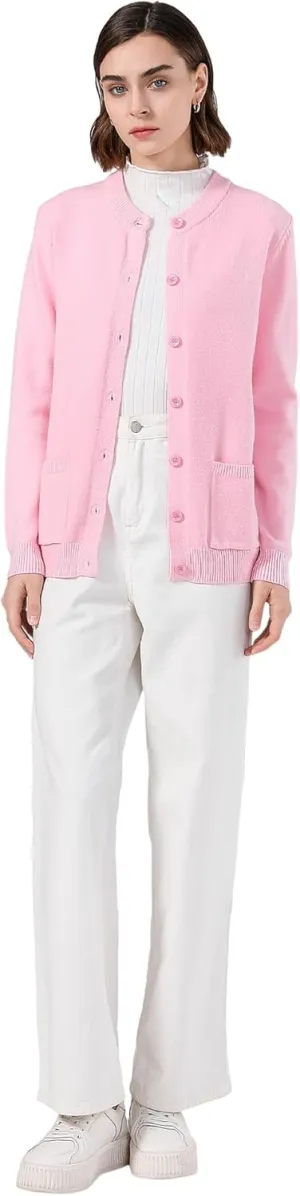 SMILING PINKER Women Cardigan Sweater Button Down Crew Neck Ribbed Knit Sweater with Pockets