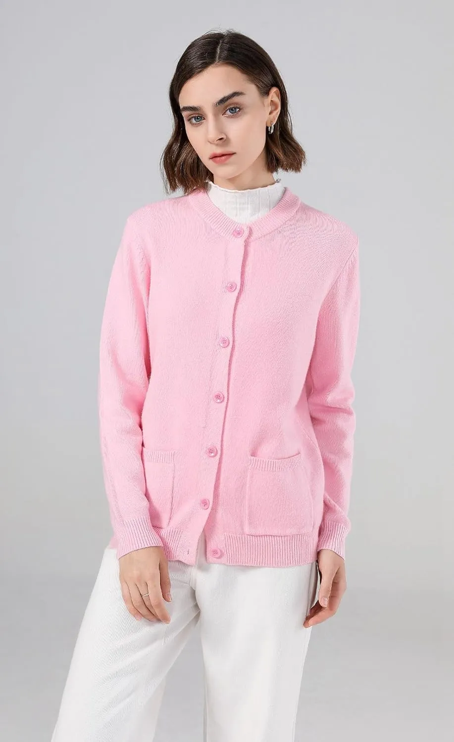 SMILING PINKER Women Cardigan Sweater Button Down Crew Neck Ribbed Knit Sweater with Pockets