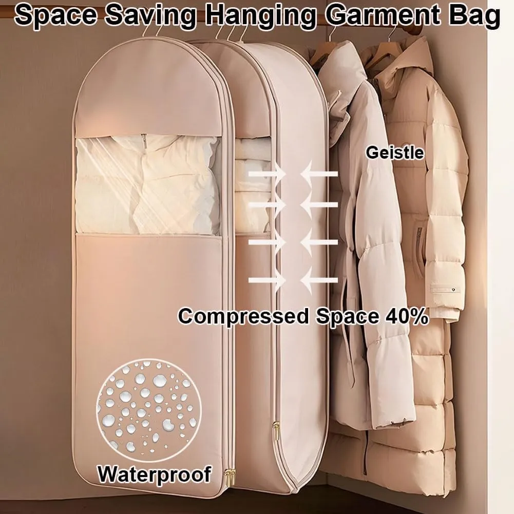 Space Saving Hanging Garment Bag with Self Compression Zipper, 2025 Space Saver Closet Organizersf or Hanging Clothes Compression (Pink, X-Large)