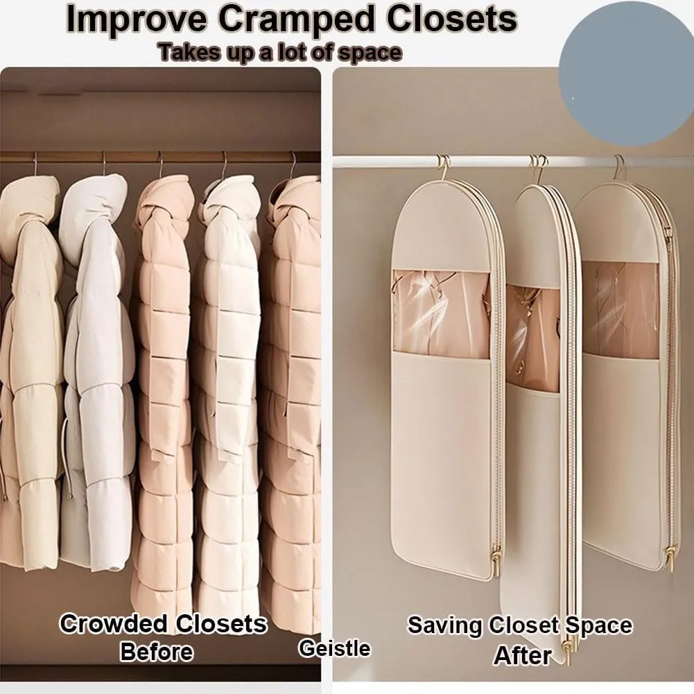 Space Saving Hanging Garment Bag with Self Compression Zipper, 2025 Space Saver Closet Organizersf or Hanging Clothes Compression (Pink, X-Large)