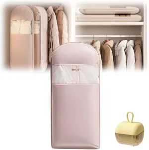 Space Saving Hanging Garment Bag with Self Compression Zipper, 2025 Space Saver Closet Organizersf or Hanging Clothes Compression (Pink, X-Large)