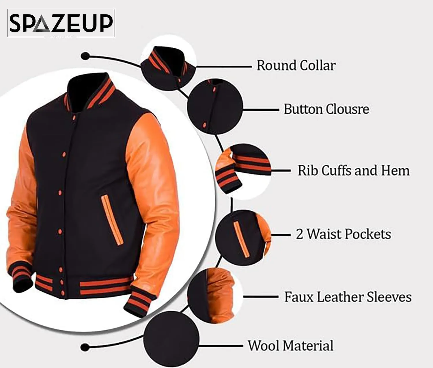 SpazeUp Letterman Jacket Men College Baseball Bomber Jacket | Wool   Faux Leather Letterman Jacket Men