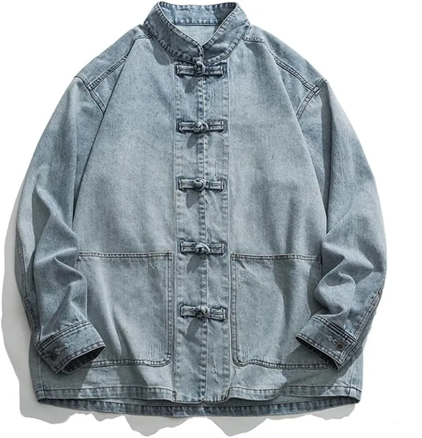 Spring and Autumn Men's Chinese Style Denim Jacket Stand Collar Denim Jacket Men's Casual Cotton Denim Jacket