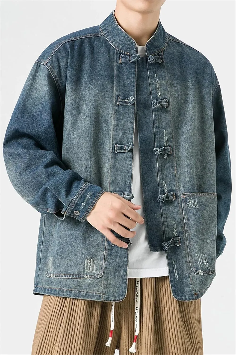 Spring and Autumn Men's Chinese Style Denim Jacket Stand Collar Denim Jacket Men's Casual Cotton Denim Jacket