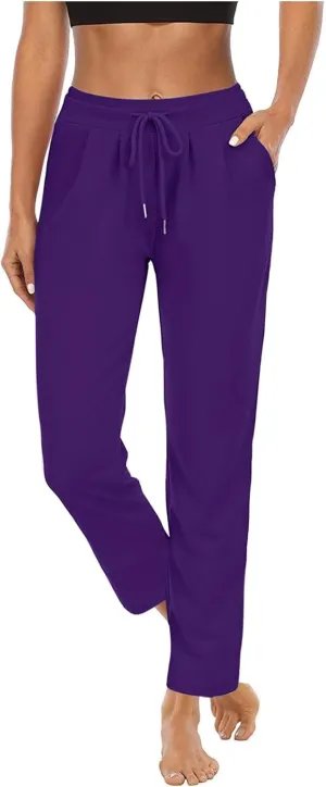 Straight Leg Pants for Women Casual Elastic Waist Drawstring Yoga Pants with Pockets Workout Running Sweatpants