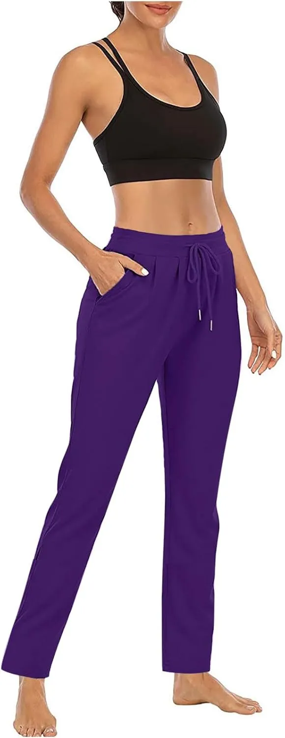 Straight Leg Pants for Women Casual Elastic Waist Drawstring Yoga Pants with Pockets Workout Running Sweatpants