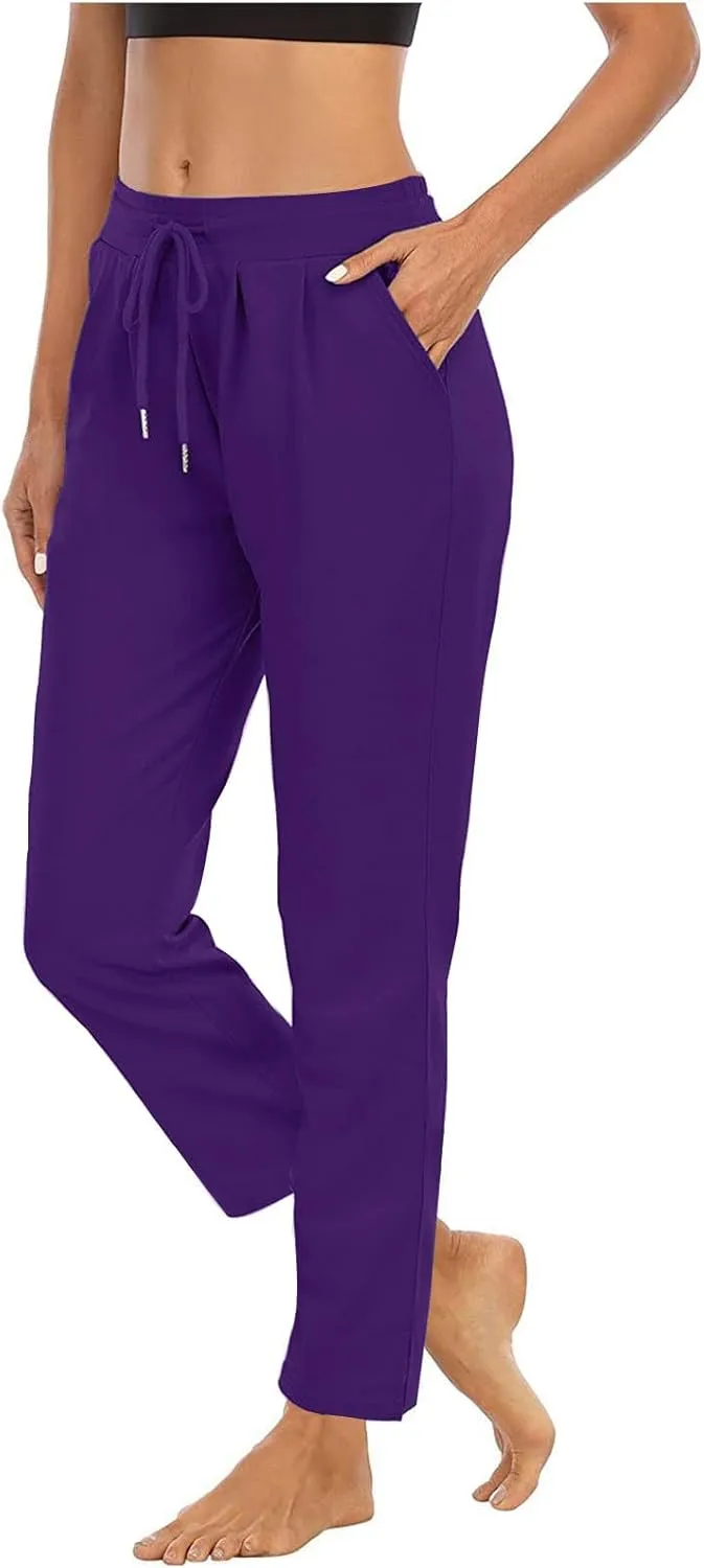 Straight Leg Pants for Women Casual Elastic Waist Drawstring Yoga Pants with Pockets Workout Running Sweatpants