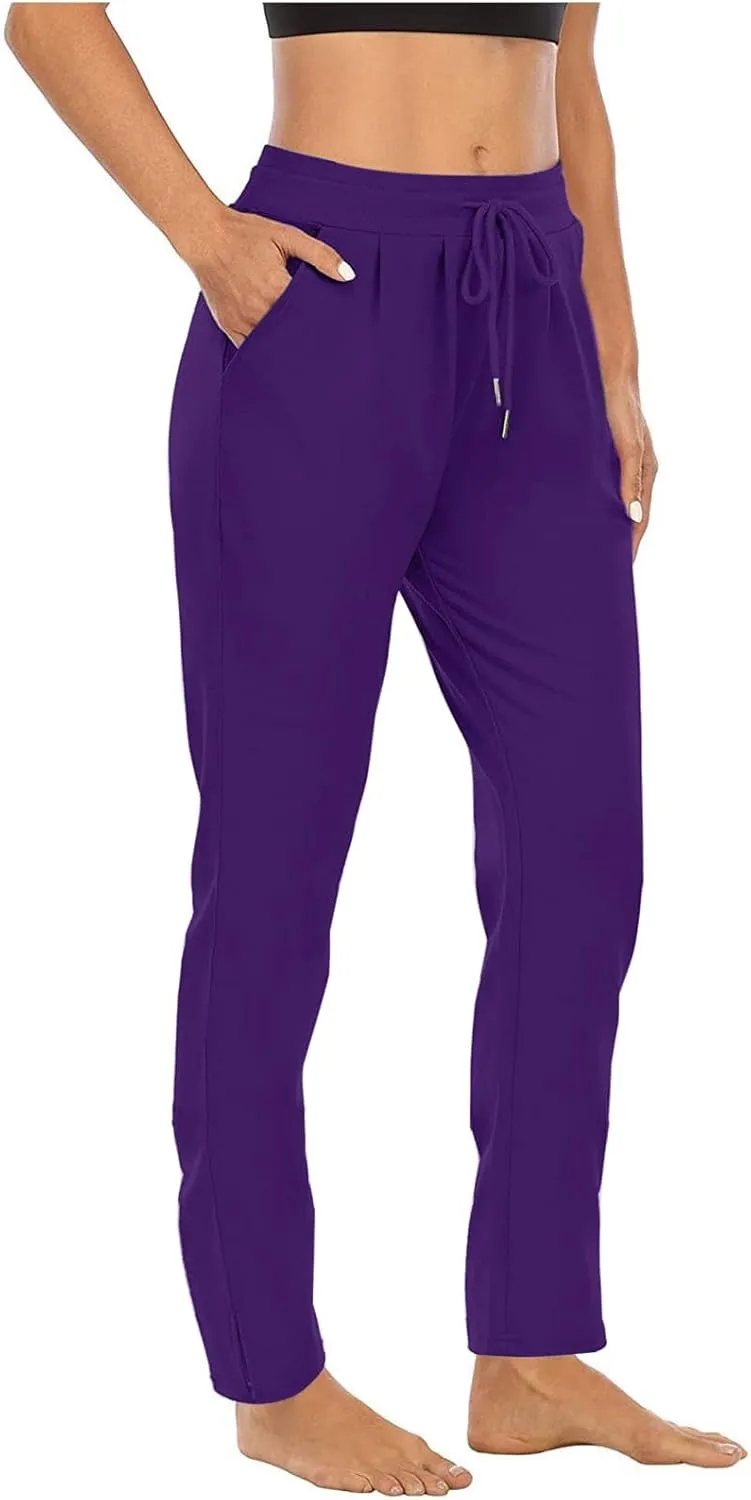 Straight Leg Pants for Women Casual Elastic Waist Drawstring Yoga Pants with Pockets Workout Running Sweatpants