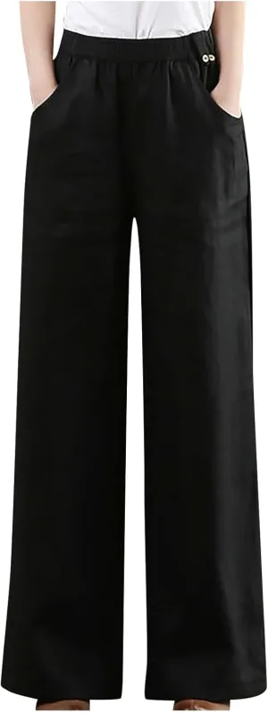 Straight Leg Pants for Women Linen Palazzo Lounge Pants Summer Slacks Loose Casual Wide Leg Trousers
