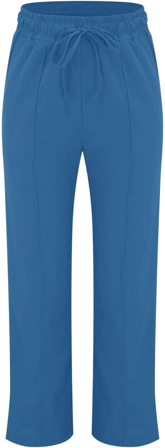 Straight Wide Leg Linen Pants for Women Elastic Drawstring High Waisted Summer Casual Pants Loose Boho Beach Trousers