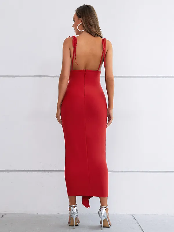 Strappy Red V-Neck Cut-Out Dress