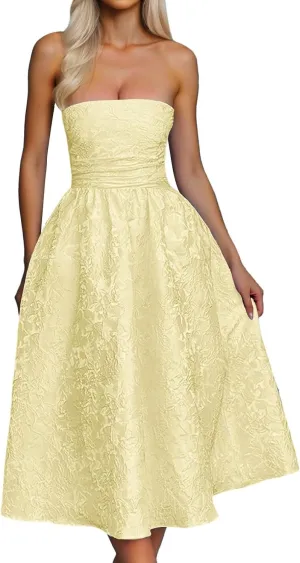 Summer Strapless Floral Homecoming Dresses with Pocket Corset A Line Midi Cocktail Plus Size Dresses for