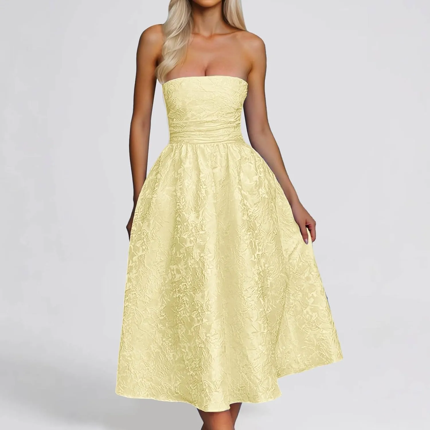 Summer Strapless Floral Homecoming Dresses with Pocket Corset A Line Midi Cocktail Plus Size Dresses for