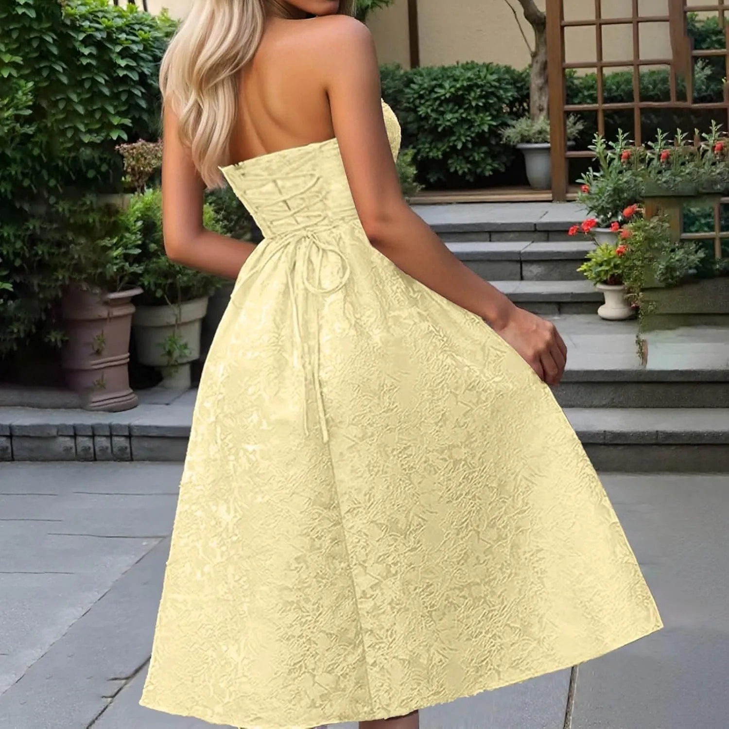 Summer Strapless Floral Homecoming Dresses with Pocket Corset A Line Midi Cocktail Plus Size Dresses for