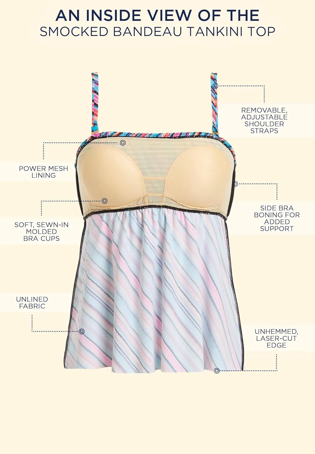 Swimsuits For All Women's Smocked Bandeau Tankini Top (Plus